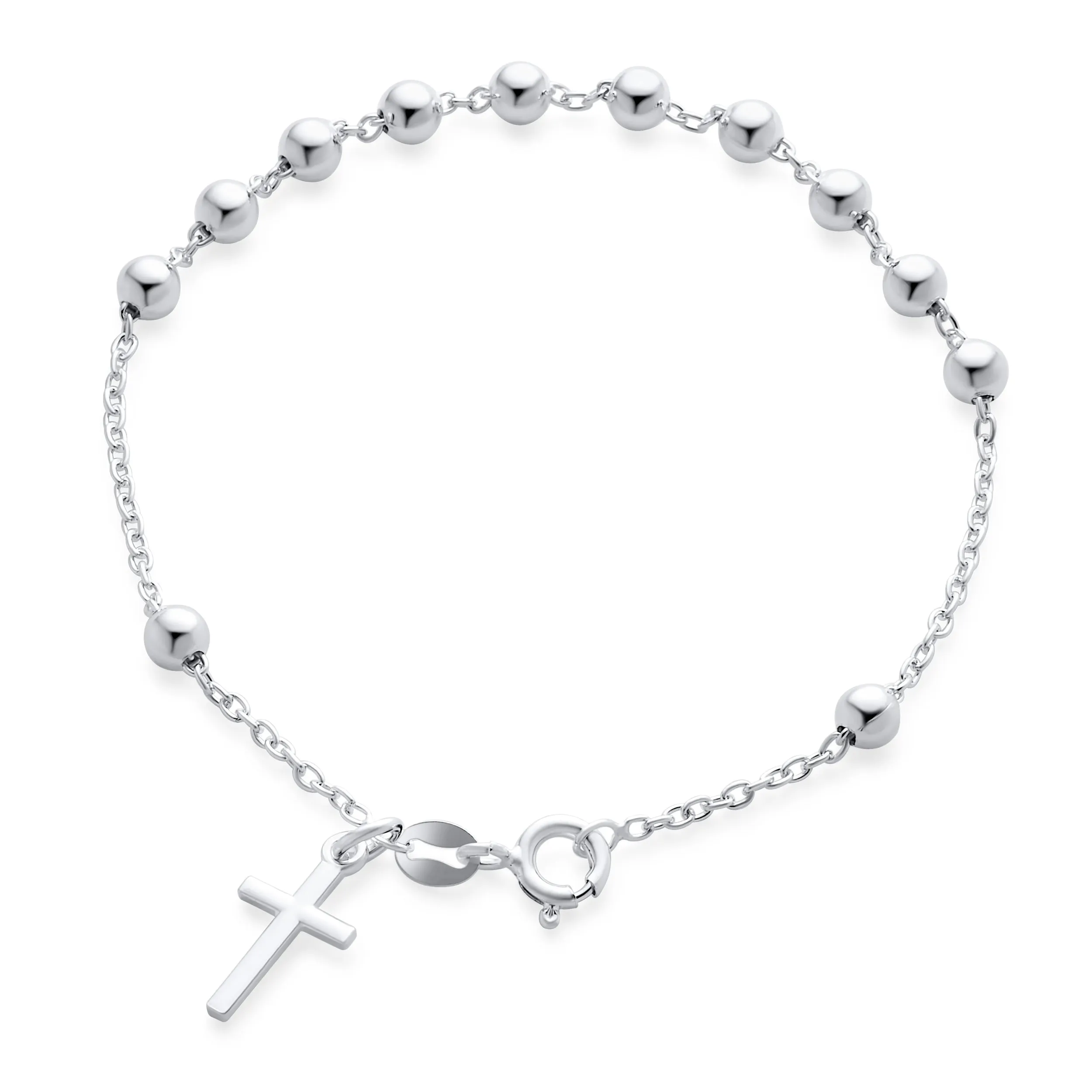 Medal Prayer Beads Virgin Mary Cross Rosary Bracelet Sterling Silver