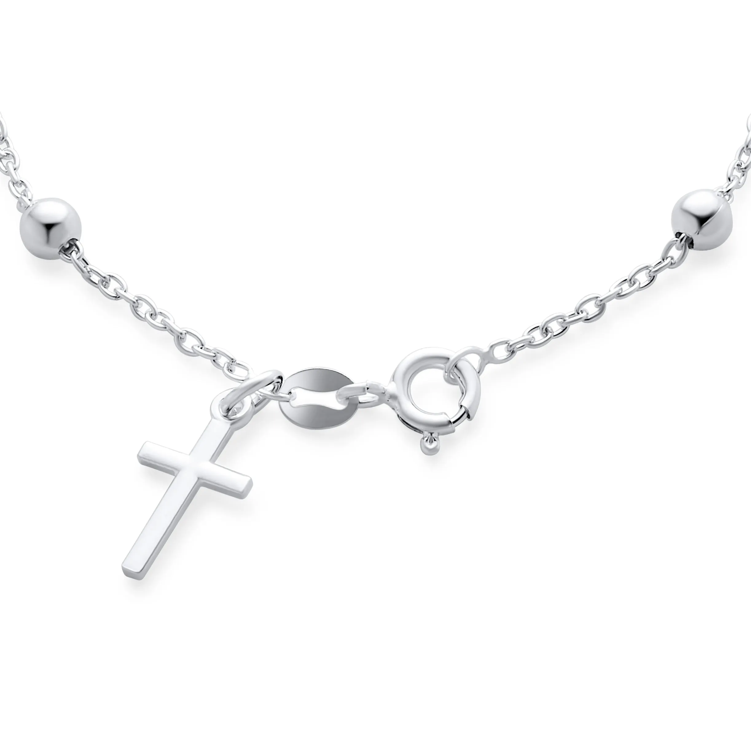 Medal Prayer Beads Virgin Mary Cross Rosary Bracelet Sterling Silver