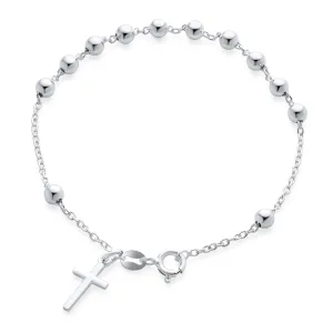 Medal Prayer Beads Virgin Mary Cross Rosary Bracelet Sterling Silver