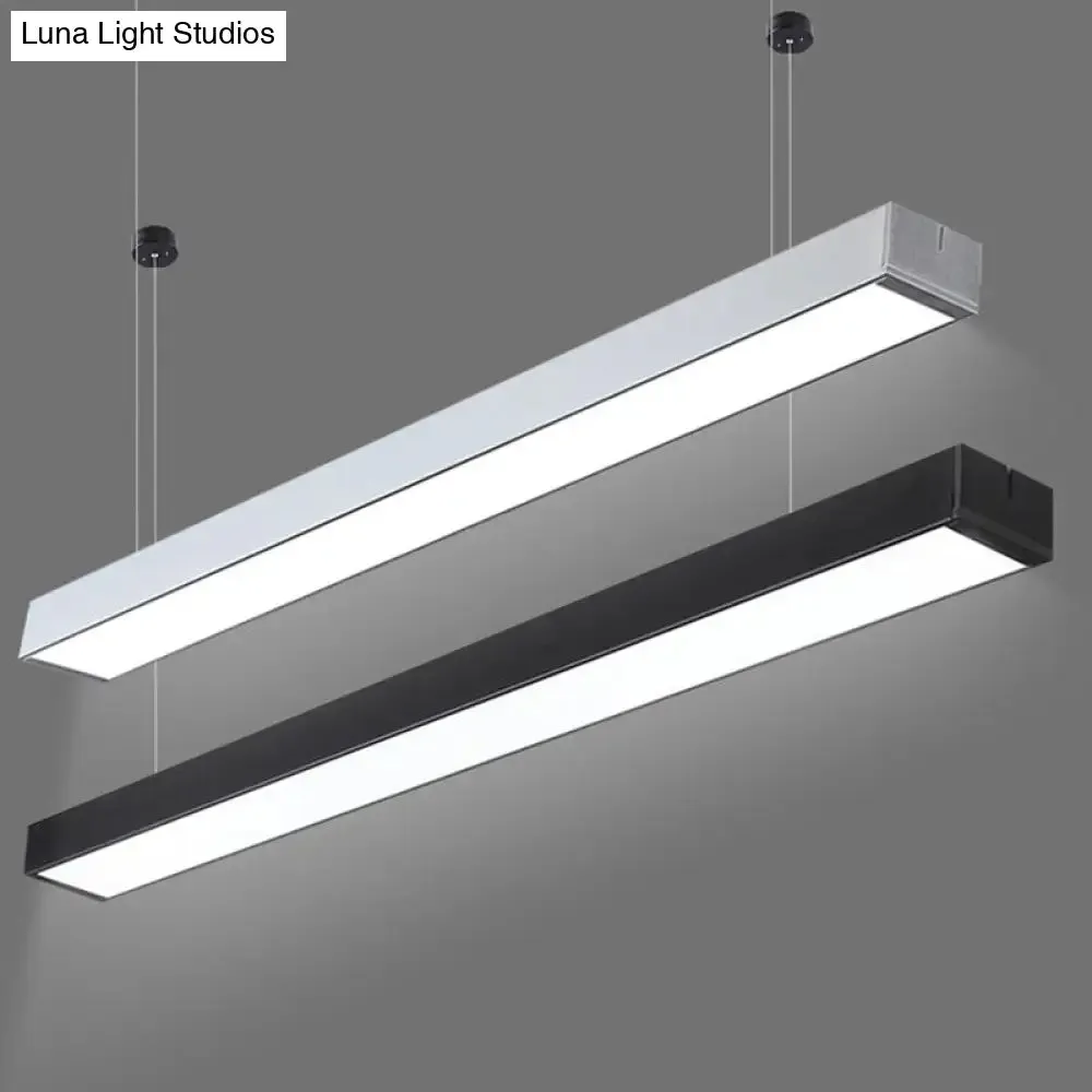 Minimalist Linear LED Hanging Light - Acrylic, Black/White - Office Ceiling Pendant Lamp (2"/3"/4" Wide)