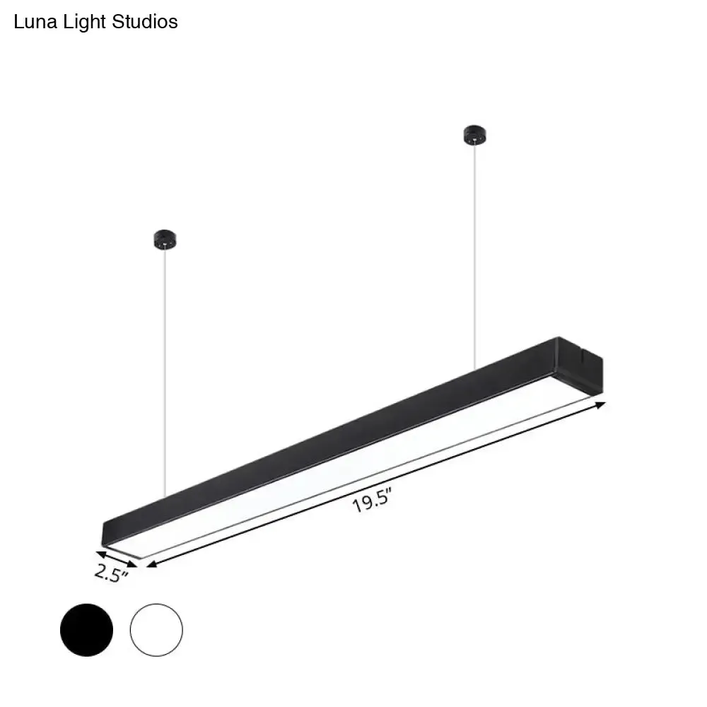 Minimalist Linear LED Hanging Light - Acrylic, Black/White - Office Ceiling Pendant Lamp (2"/3"/4" Wide)