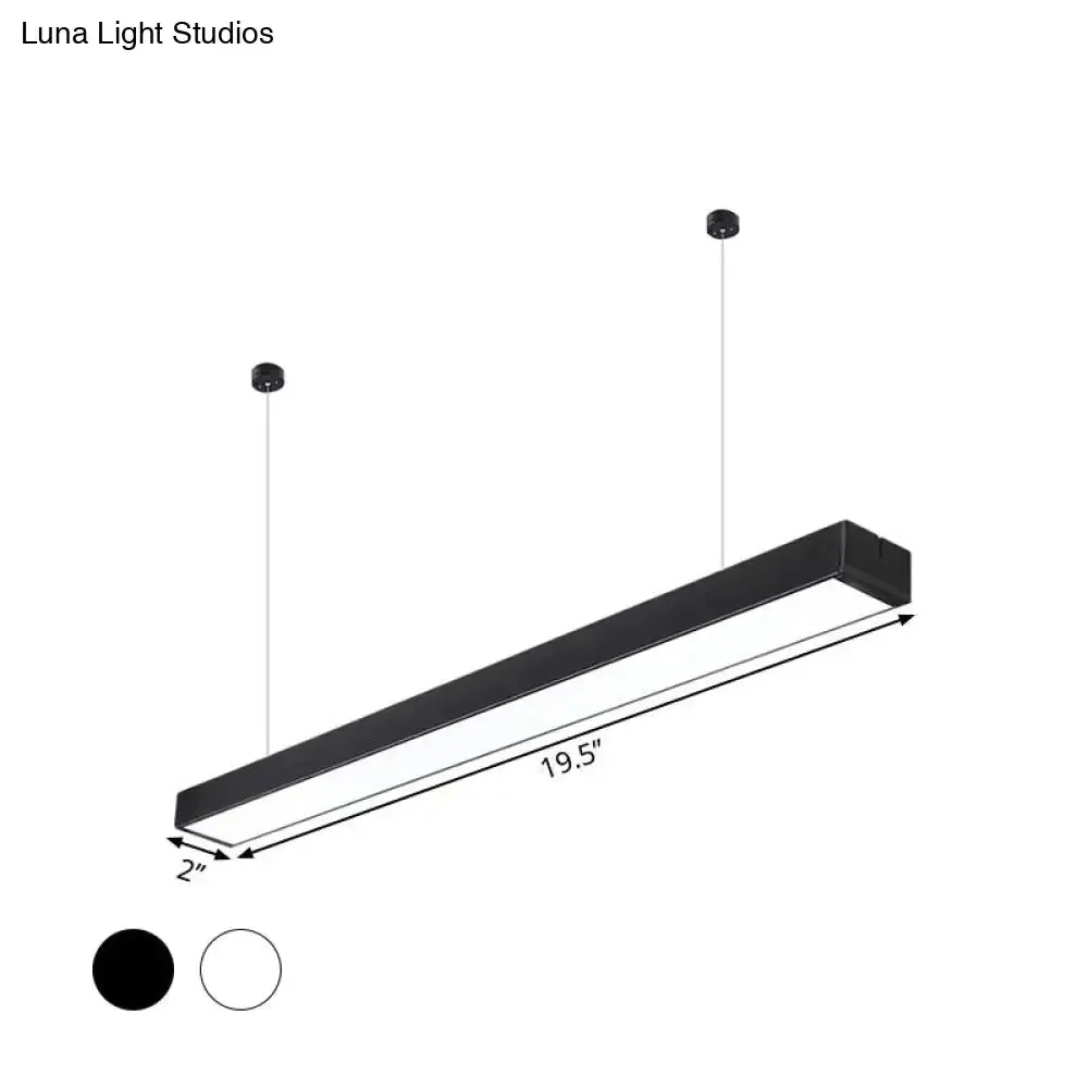 Minimalist Linear LED Hanging Light - Acrylic, Black/White - Office Ceiling Pendant Lamp (2"/3"/4" Wide)