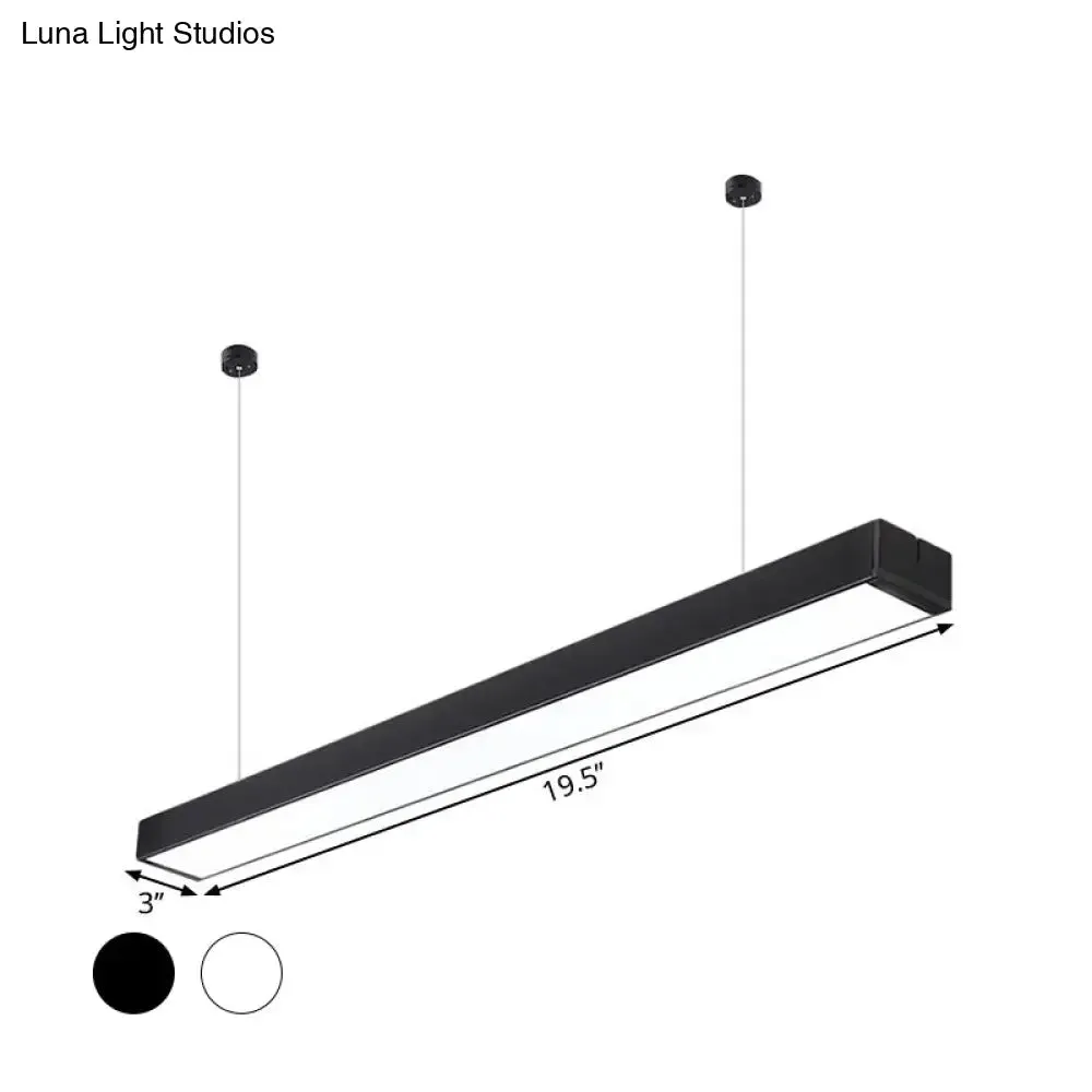 Minimalist Linear LED Hanging Light - Acrylic, Black/White - Office Ceiling Pendant Lamp (2"/3"/4" Wide)