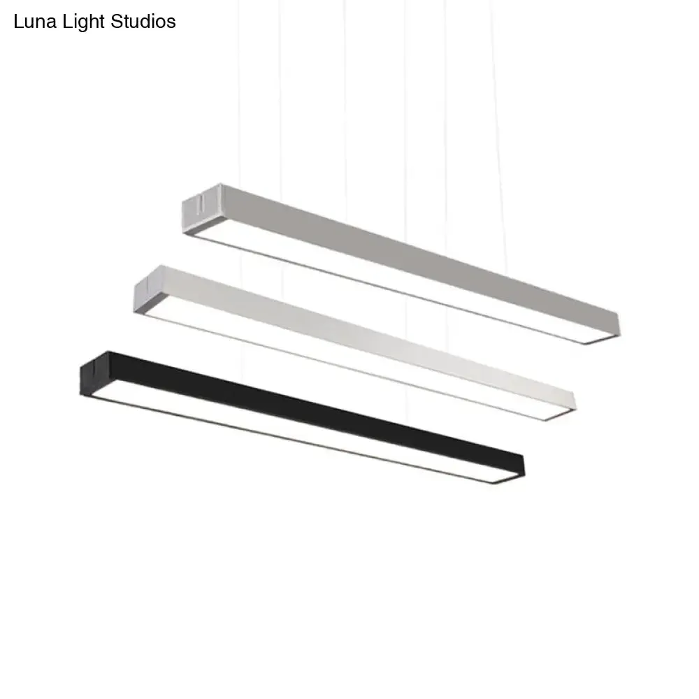 Minimalist Linear LED Hanging Light - Acrylic, Black/White - Office Ceiling Pendant Lamp (2"/3"/4" Wide)