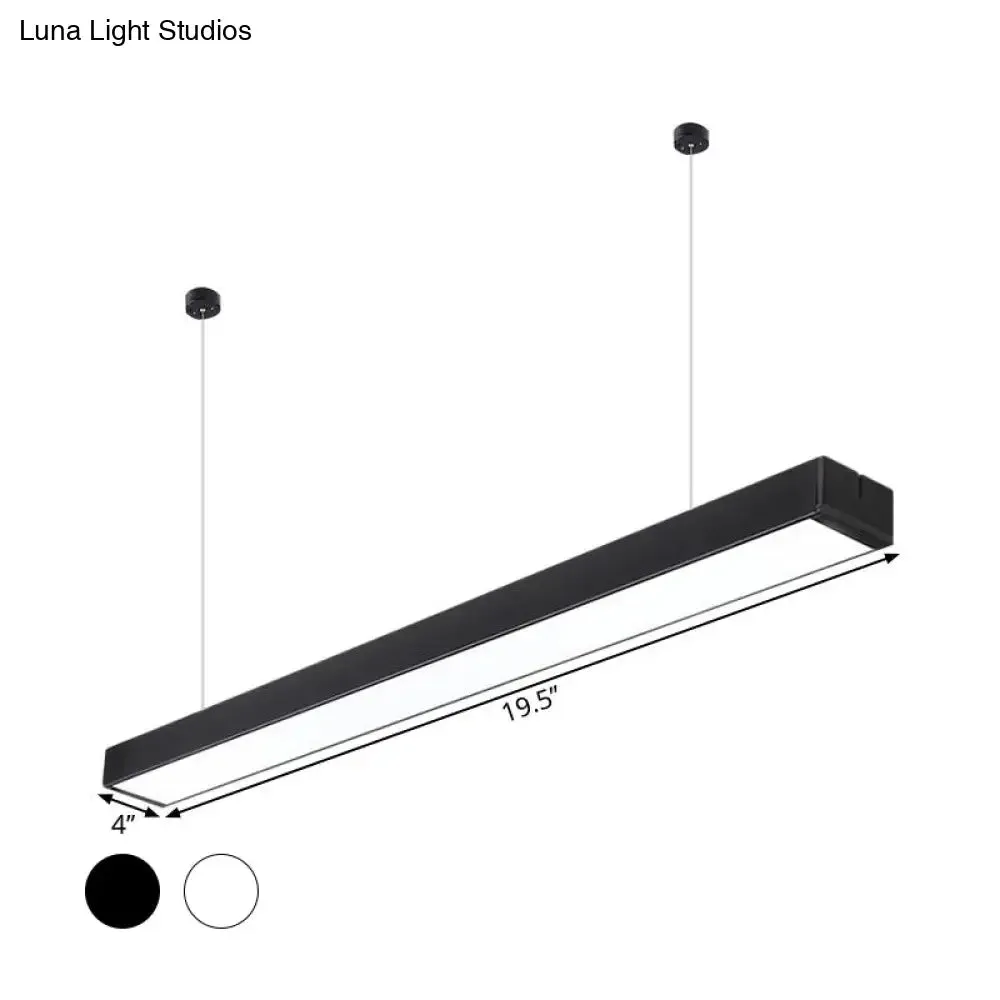 Minimalist Linear LED Hanging Light - Acrylic, Black/White - Office Ceiling Pendant Lamp (2"/3"/4" Wide)