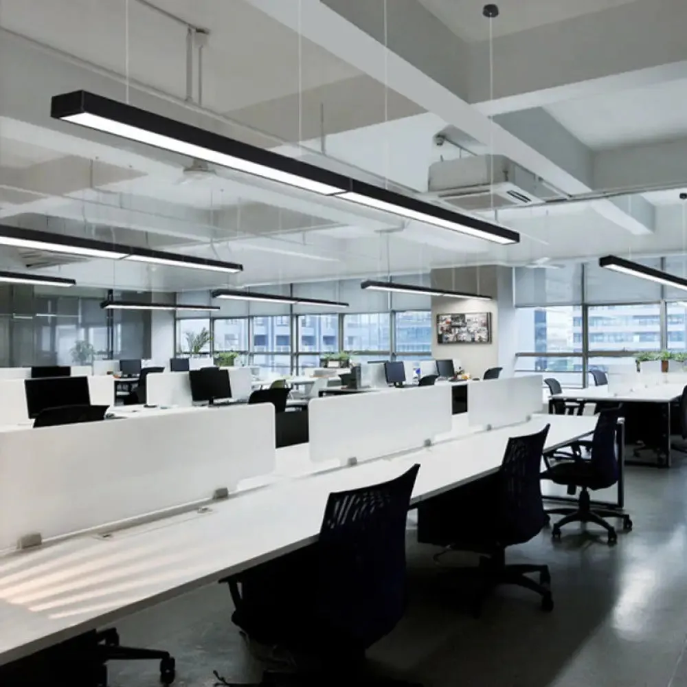 Minimalist Linear LED Hanging Light - Acrylic, Black/White - Office Ceiling Pendant Lamp (2"/3"/4" Wide)