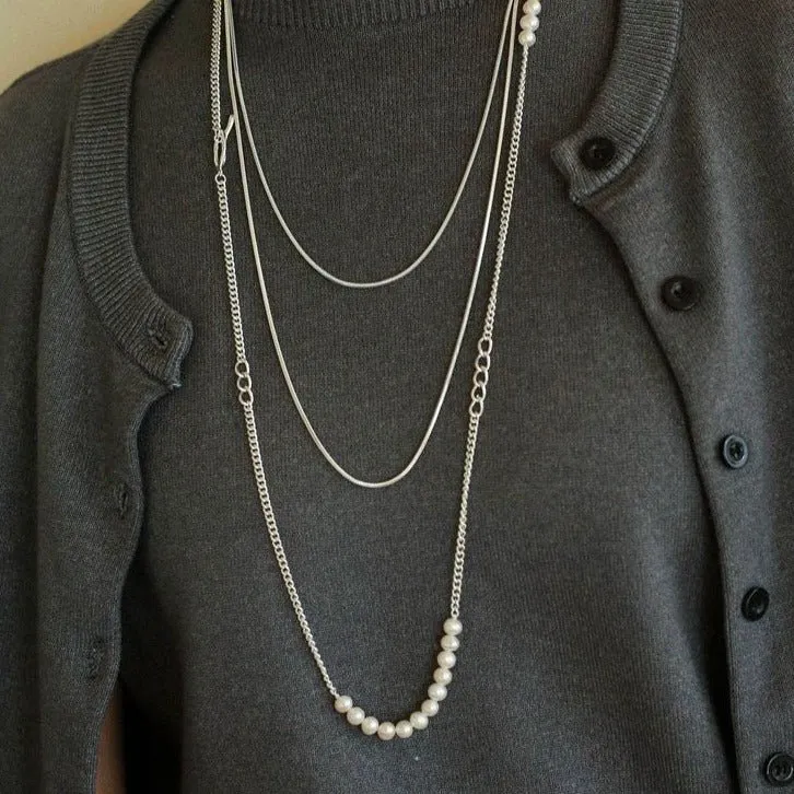 Minimalist Serpent Bone Chain Pearl Y Necklaces