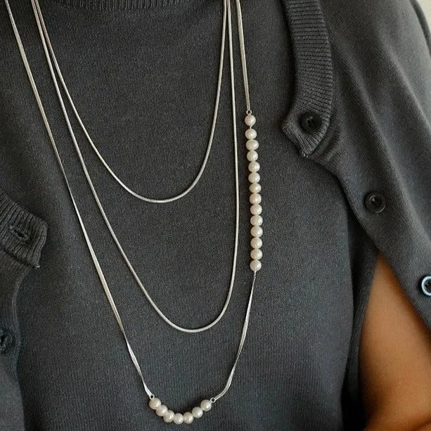 Minimalist Serpent Bone Chain Pearl Y Necklaces