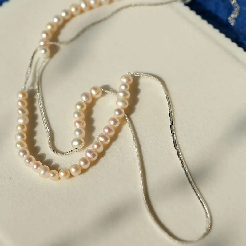 Minimalist Serpent Bone Chain Pearl Y Necklaces