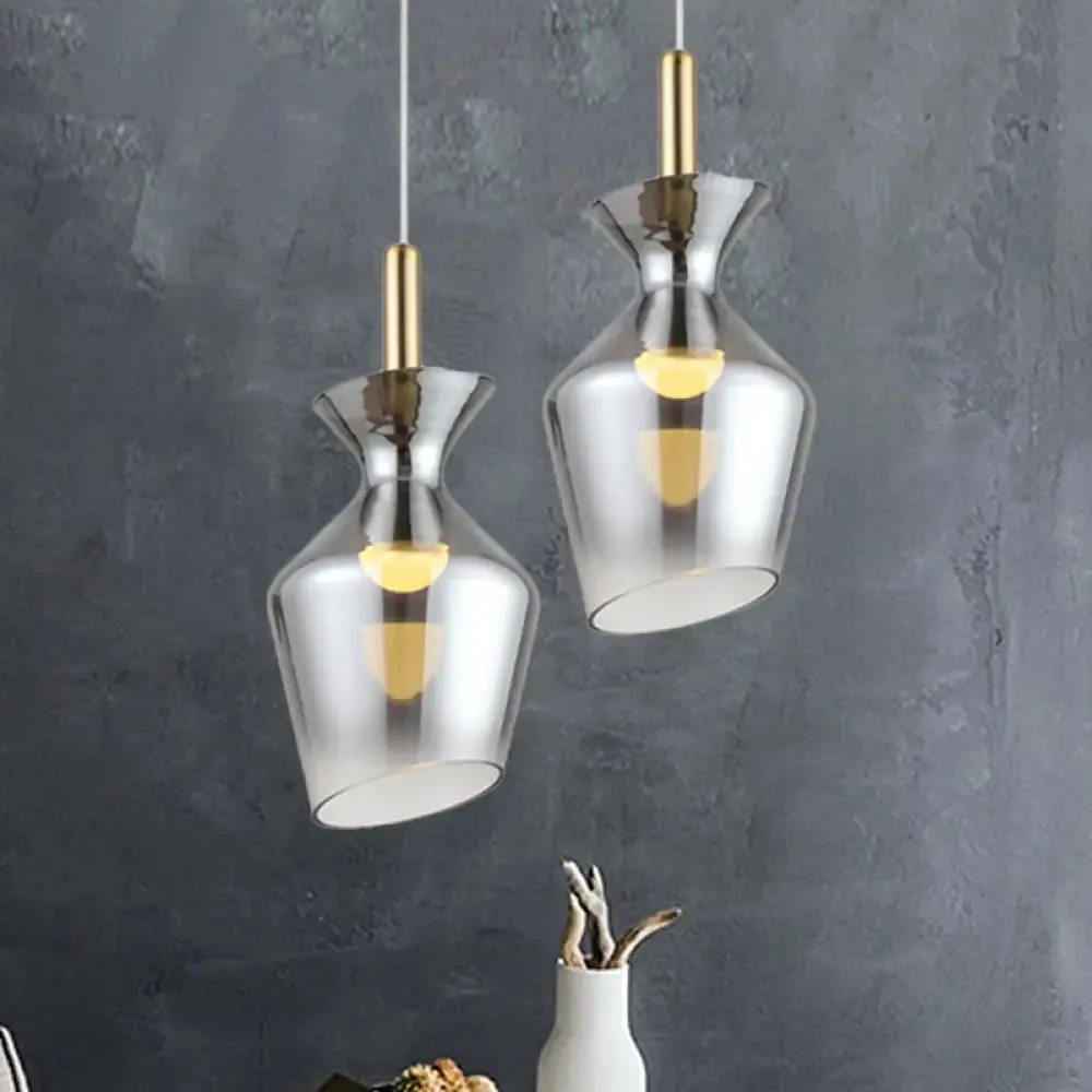 Modern LED Ceiling Light - Sleek Brass Cup Suspension Pendant with Smoke Gray Glass Shade