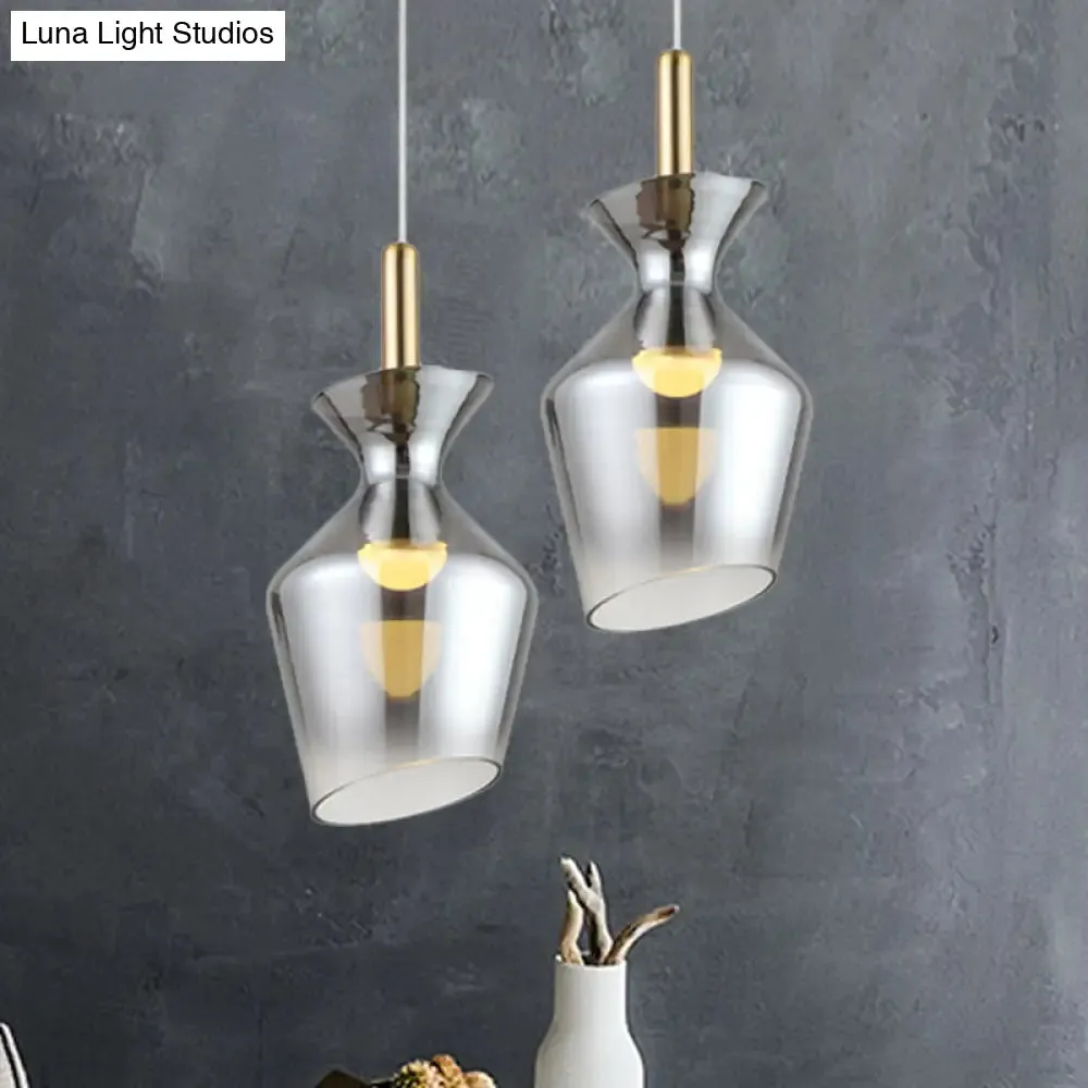 Modern LED Ceiling Light - Sleek Brass Cup Suspension Pendant with Smoke Gray Glass Shade