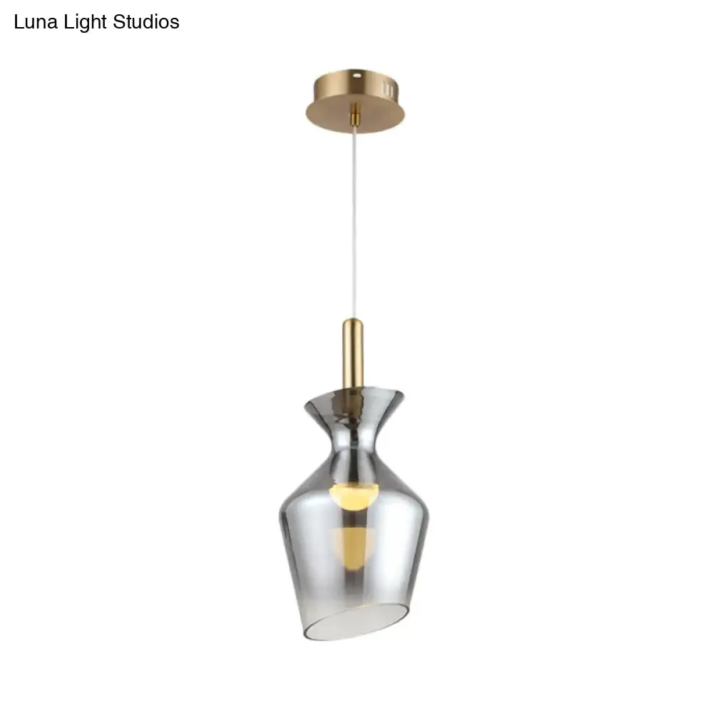 Modern LED Ceiling Light - Sleek Brass Cup Suspension Pendant with Smoke Gray Glass Shade