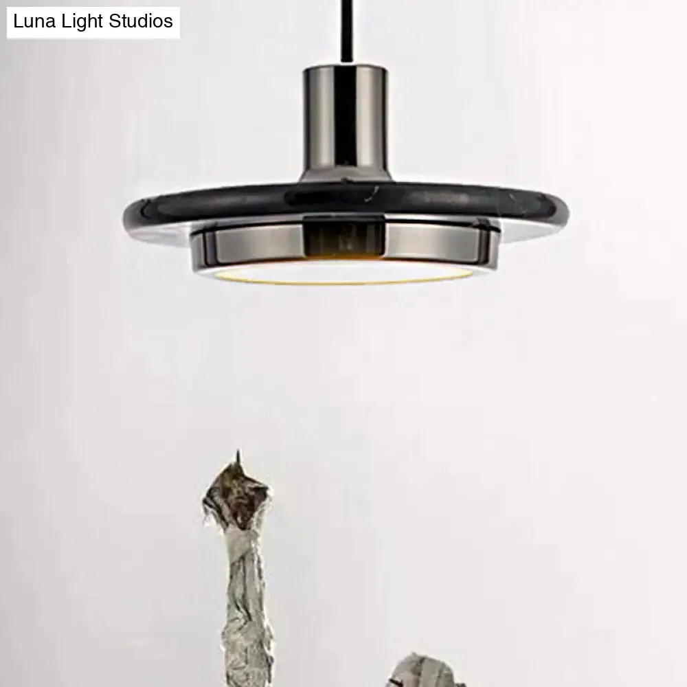 Modern Round Metal Pendant Lighting: 1-Light White/Black/Green Ceiling Lamp with Marble Ring