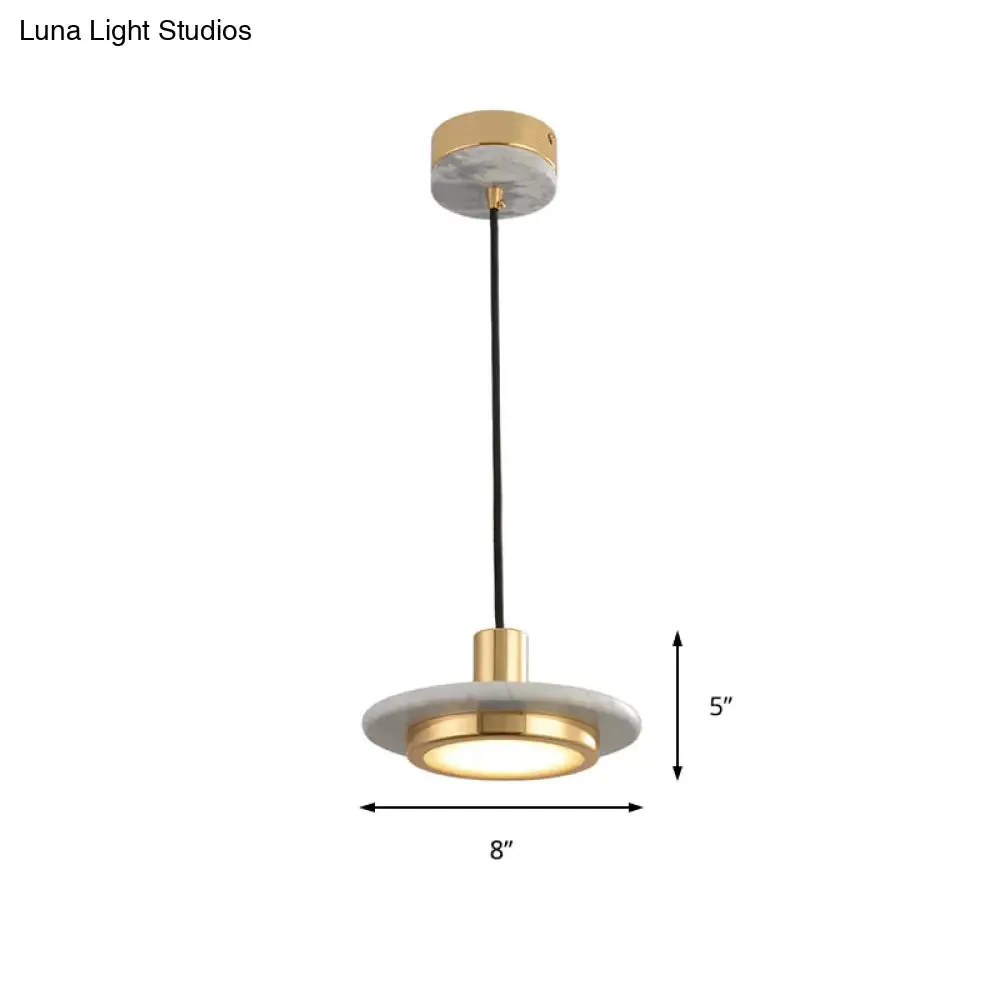 Modern Round Metal Pendant Lighting: 1-Light White/Black/Green Ceiling Lamp with Marble Ring