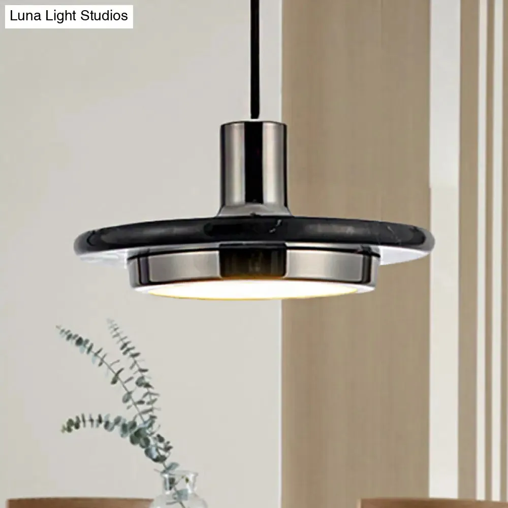 Modern Round Metal Pendant Lighting: 1-Light White/Black/Green Ceiling Lamp with Marble Ring