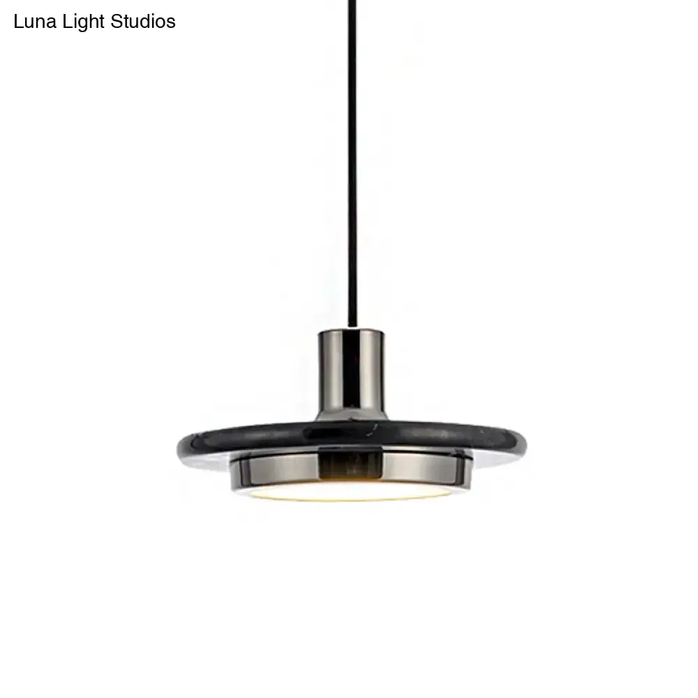 Modern Round Metal Pendant Lighting: 1-Light White/Black/Green Ceiling Lamp with Marble Ring