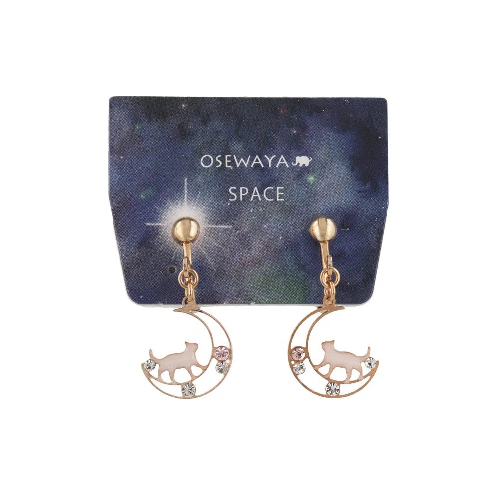 Moon and Cat Clip On Earrings