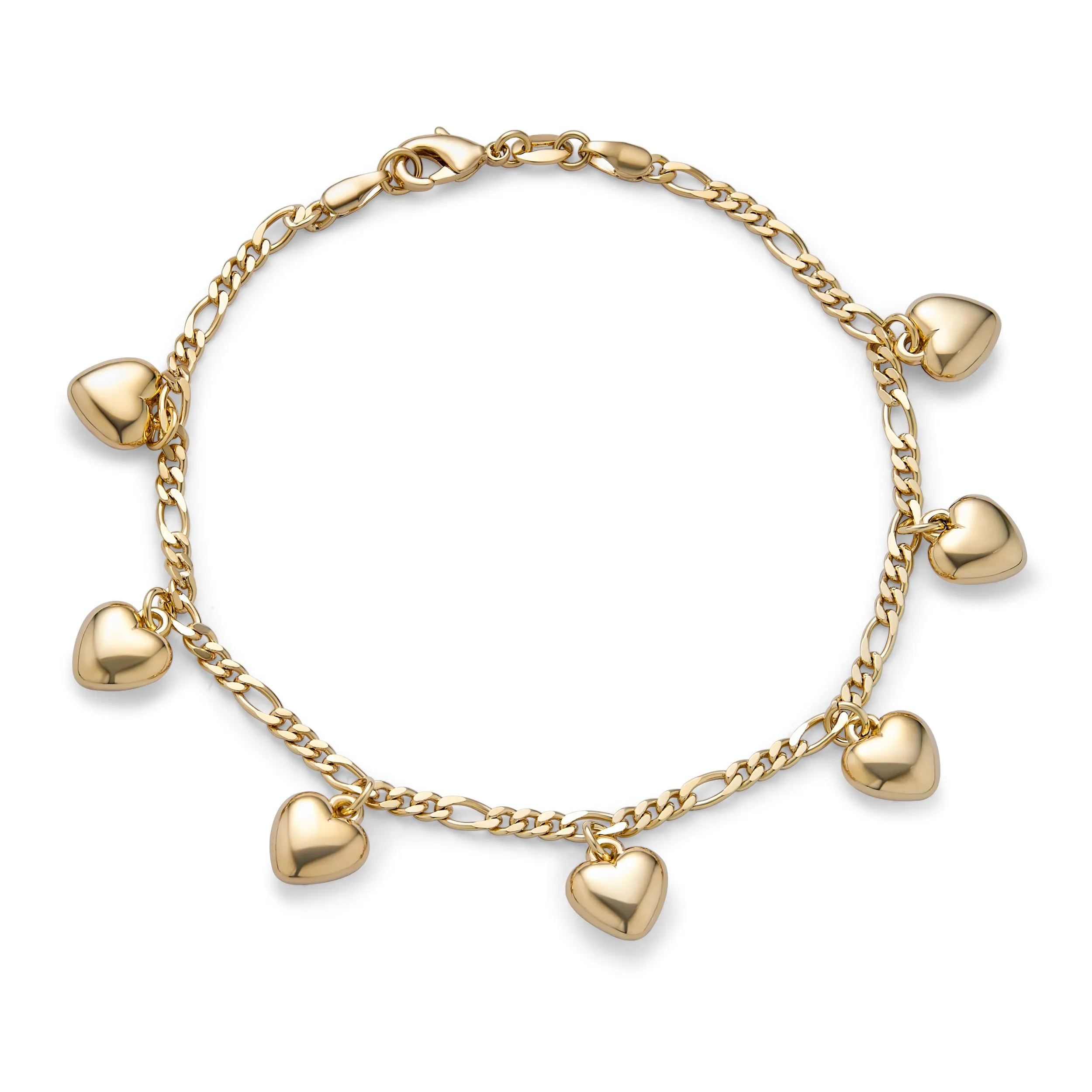 Multi Heart Charms Anklet Ankle Bracelet 18K Gold Plated Figaro Chain