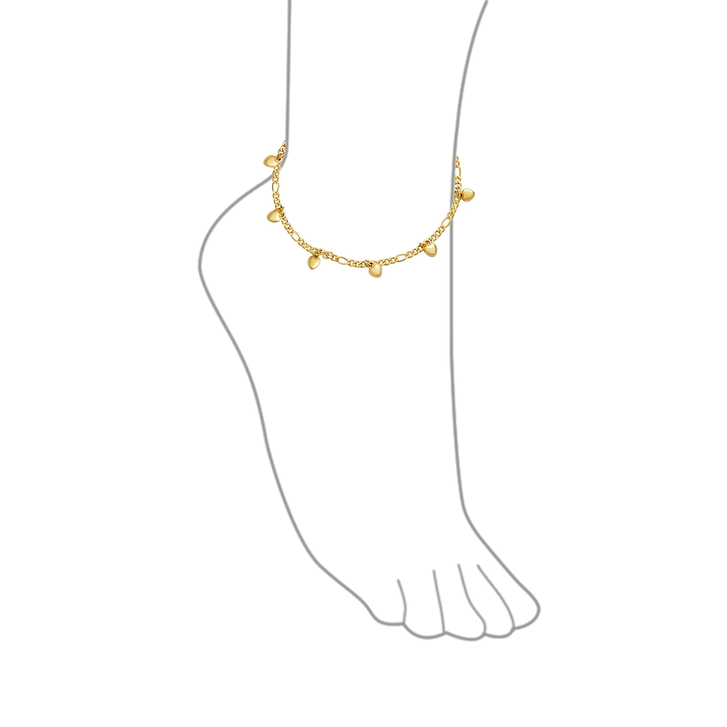 Multi Heart Charms Anklet Ankle Bracelet 18K Gold Plated Figaro Chain