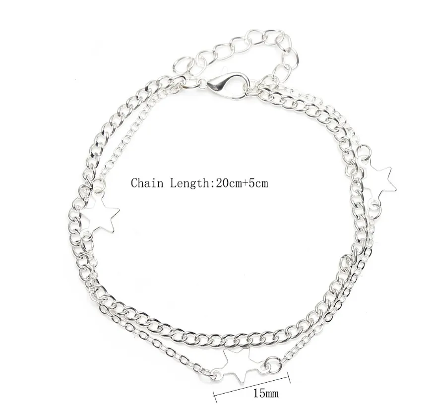 Multi-layered five-pointed star anklet