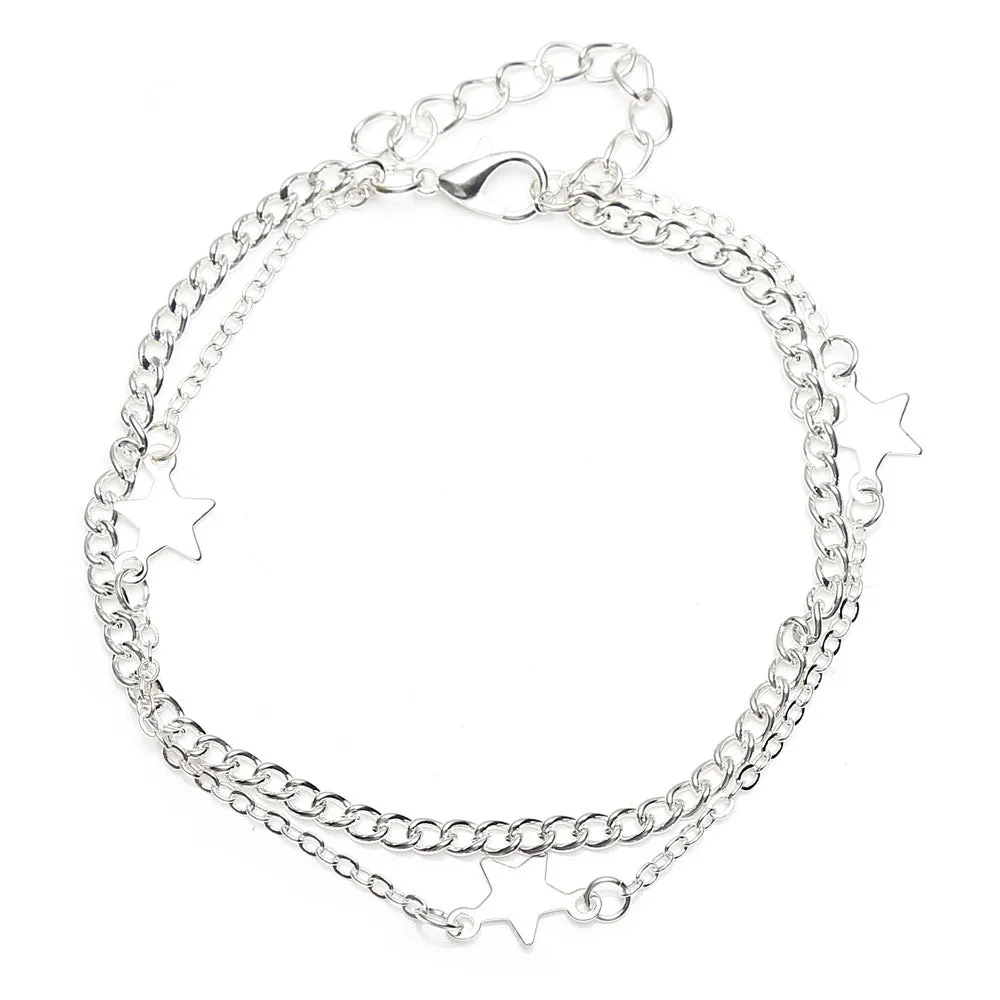 Multi-layered five-pointed star anklet