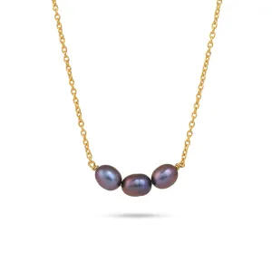 Natural Black Pearl Trio Necklace| 925 Silver| 18kt Gold Plated - From Purl