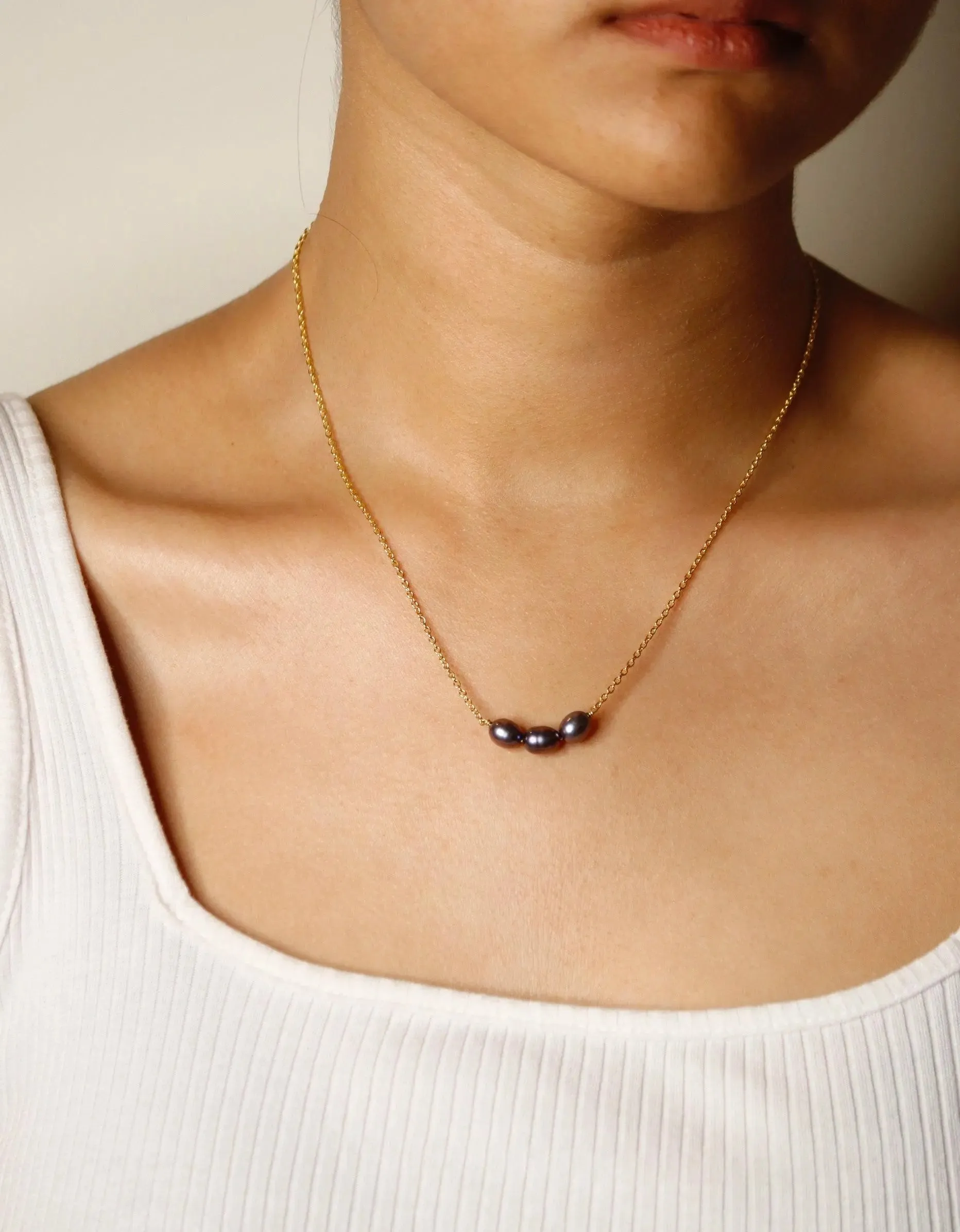 Natural Black Pearl Trio Necklace| 925 Silver| 18kt Gold Plated - From Purl