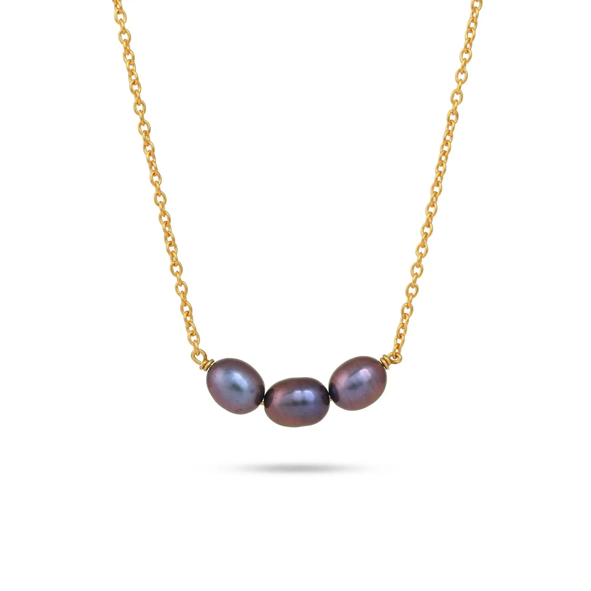 Natural Black Pearl Trio Necklace| 925 Silver| 18kt Gold Plated - From Purl