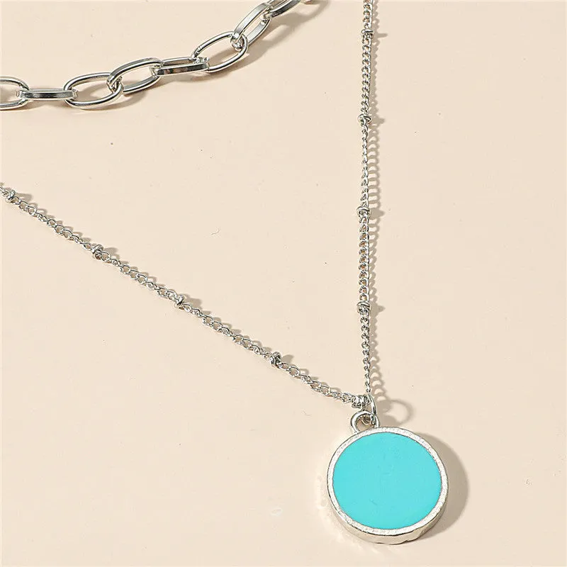 Necklace Multilayer Blue Disc Clavicle Chain Simple Temperament