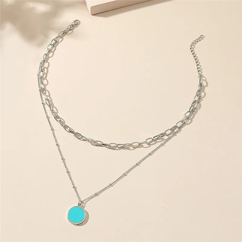 Necklace Multilayer Blue Disc Clavicle Chain Simple Temperament