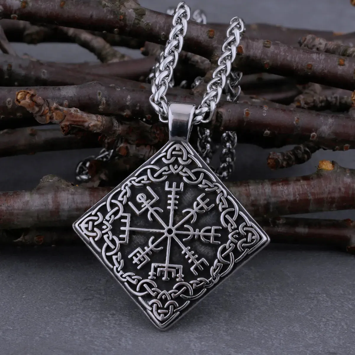 Odin Rune Charm Road Sign Compass Viking Necklace