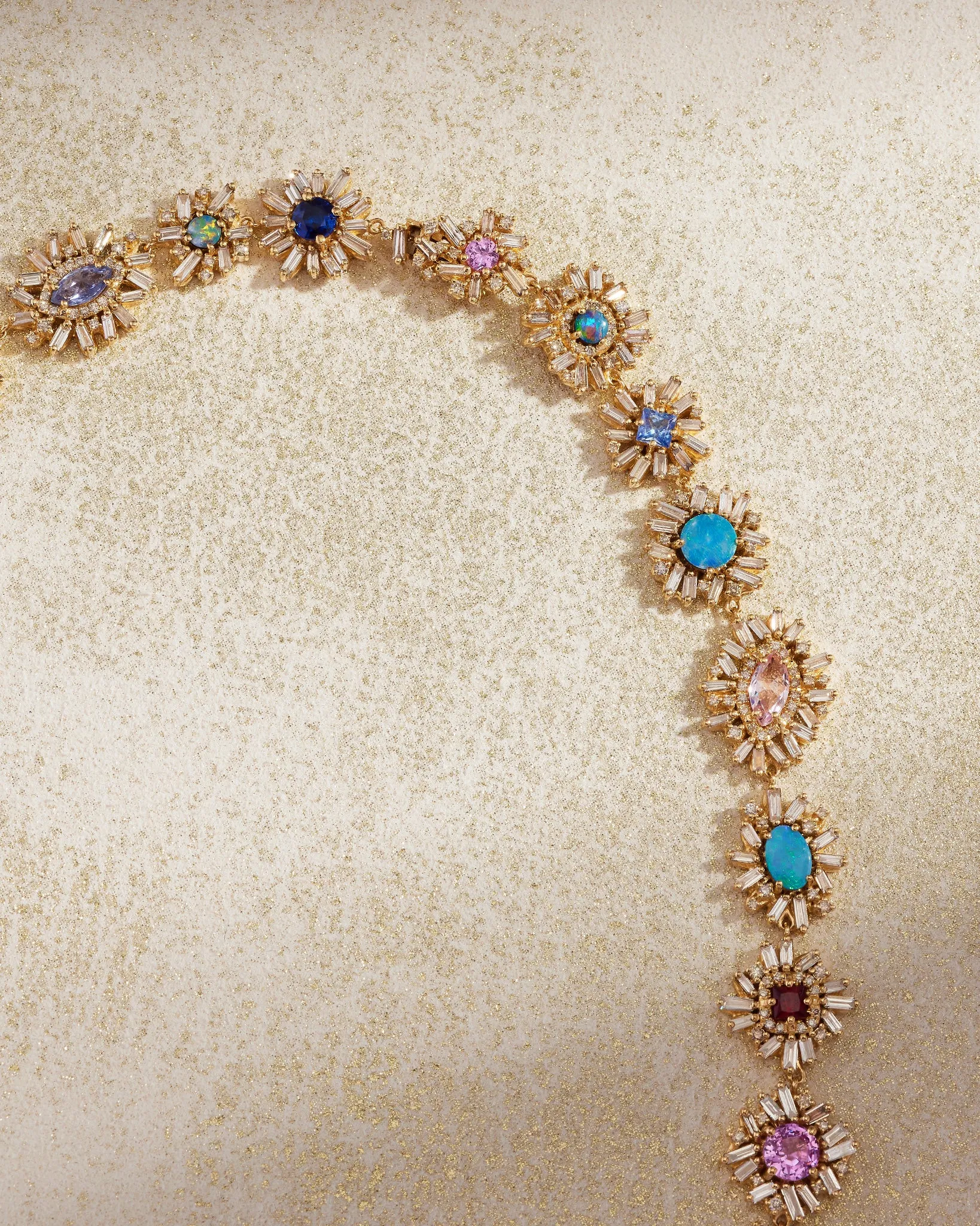 One of a Kind Opal & Sapphire Flower Riviere Necklace