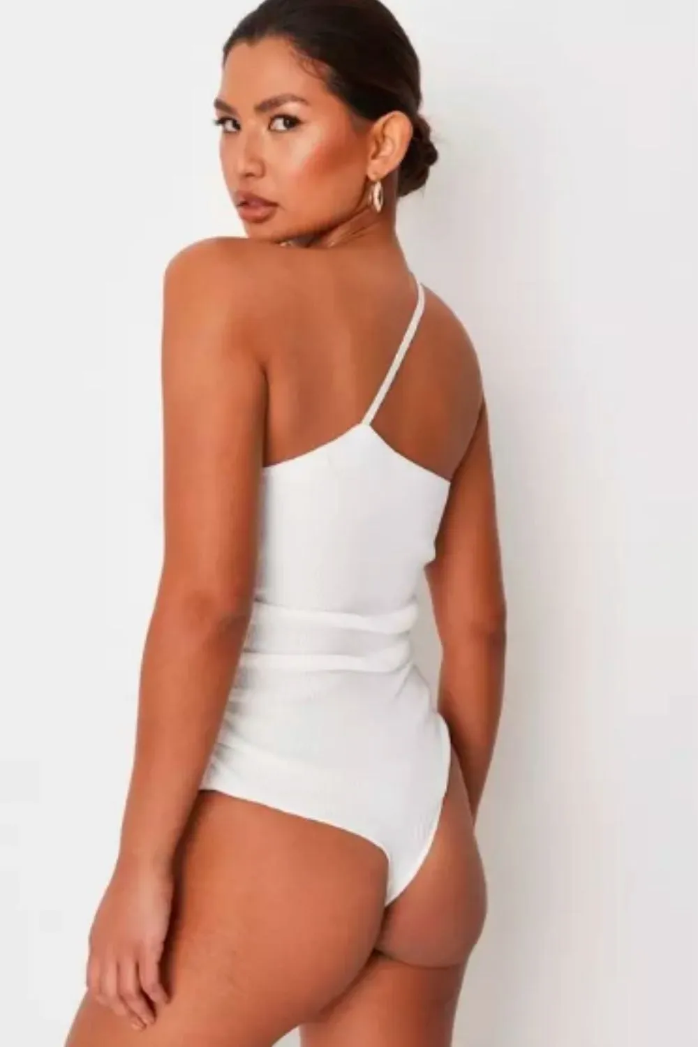 One Shoulder White Bodysuit