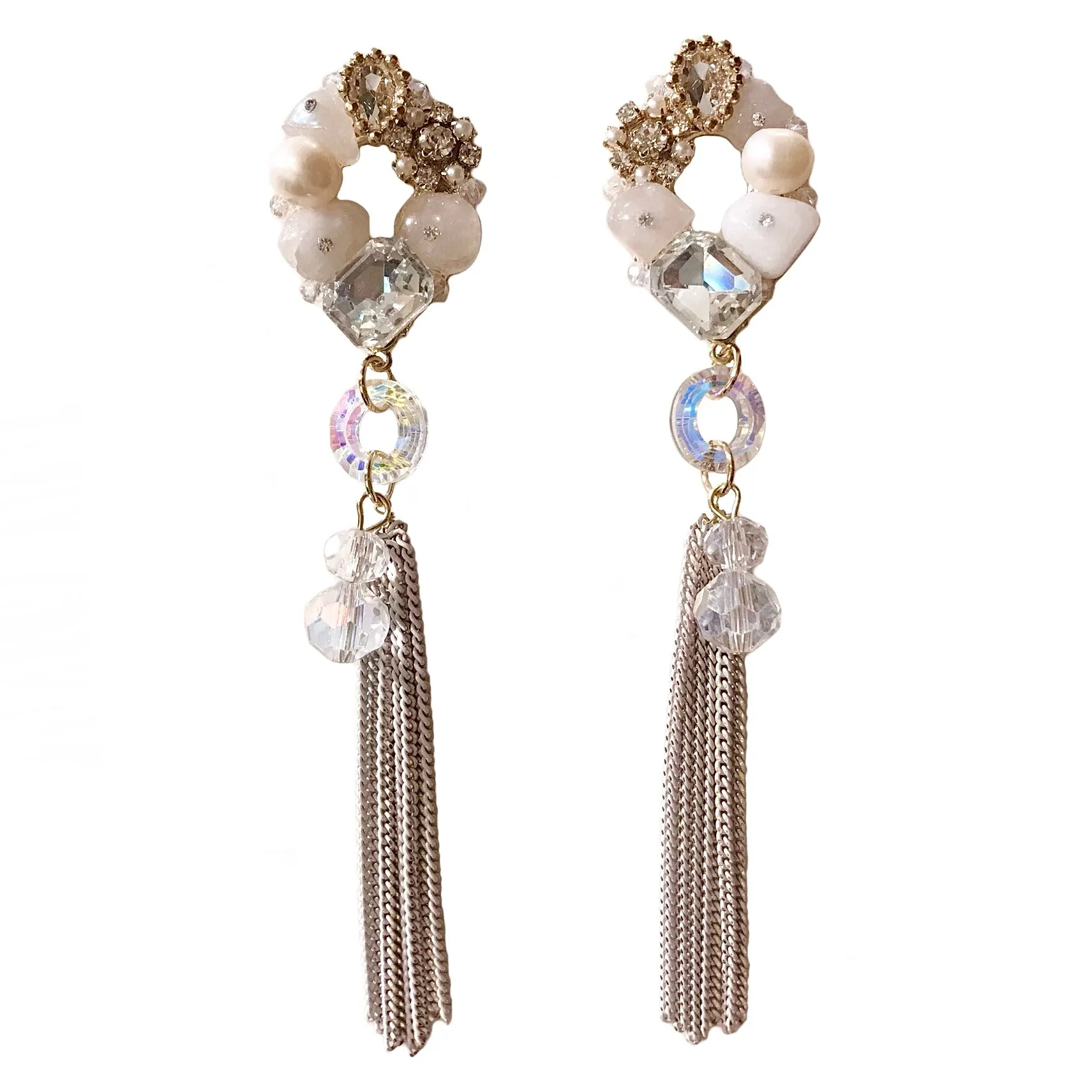 Pearlea Cluster Tassel Statement Earrings