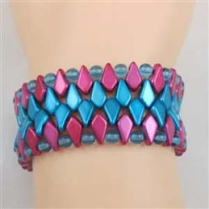 Pink & Turquoise Beaded Cuff Bracelet