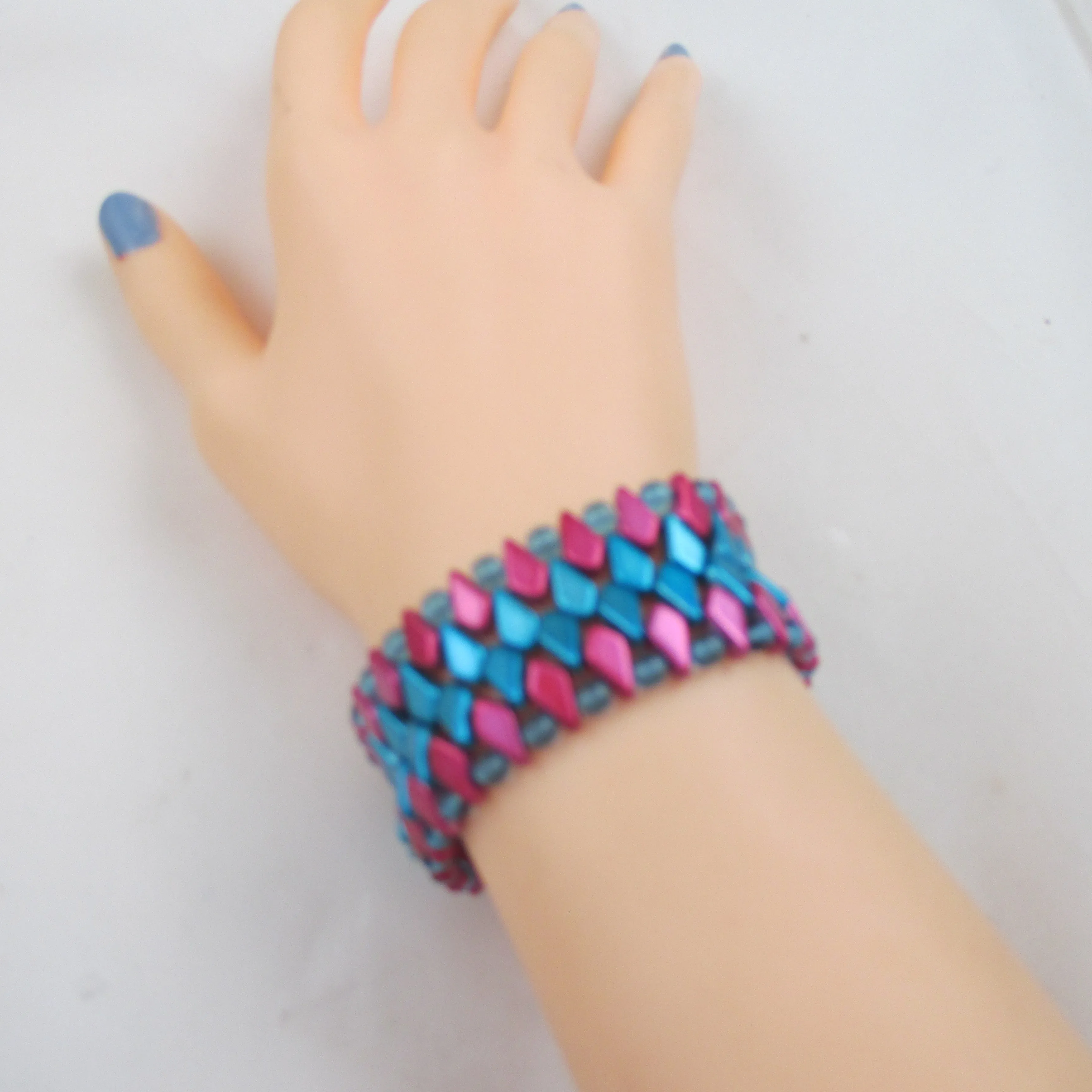 Pink & Turquoise Beaded Cuff Bracelet