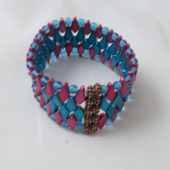 Pink & Turquoise Beaded Cuff Bracelet