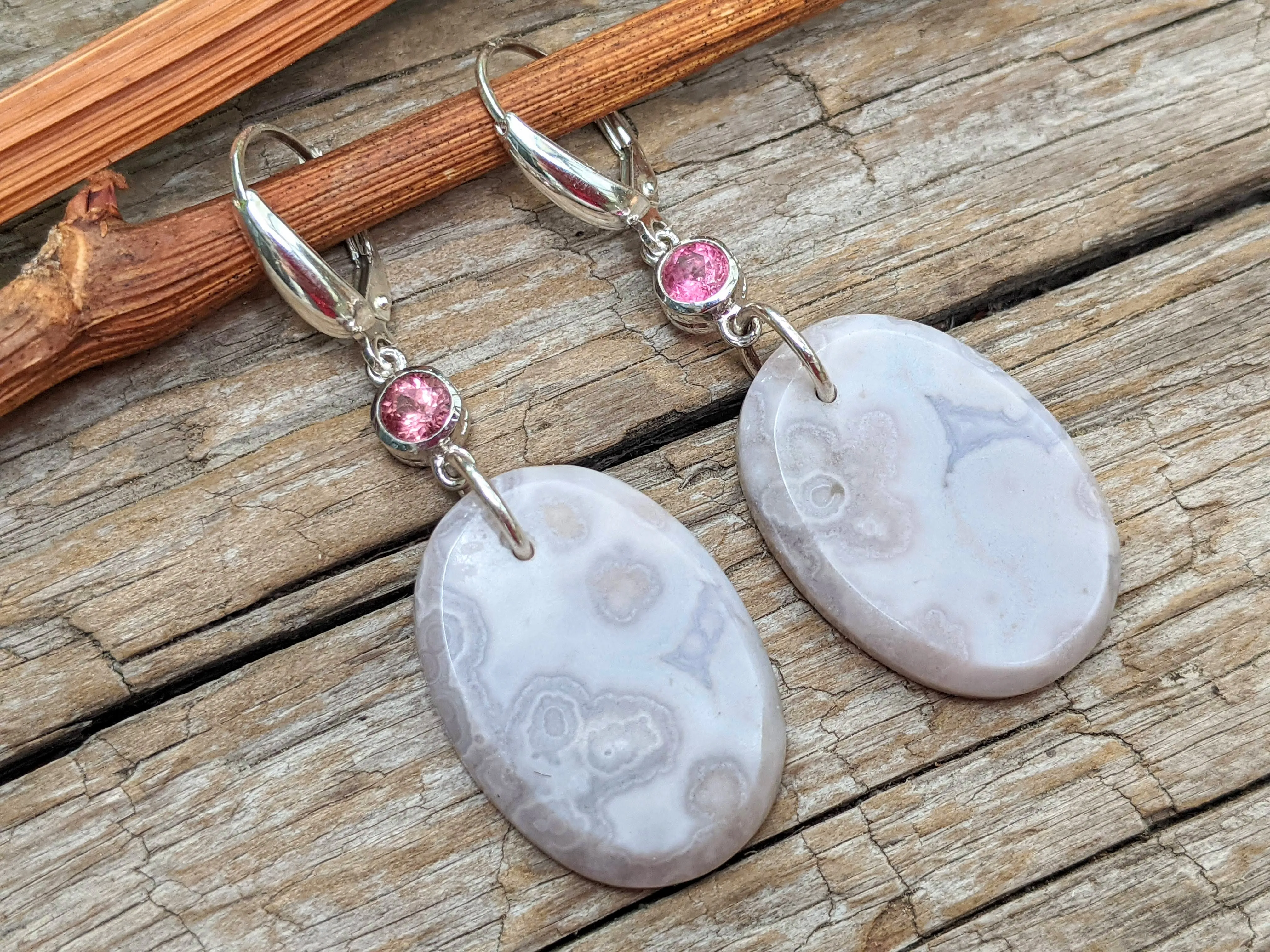 Pink Tourmaline & Purple Lace Agate Earrings