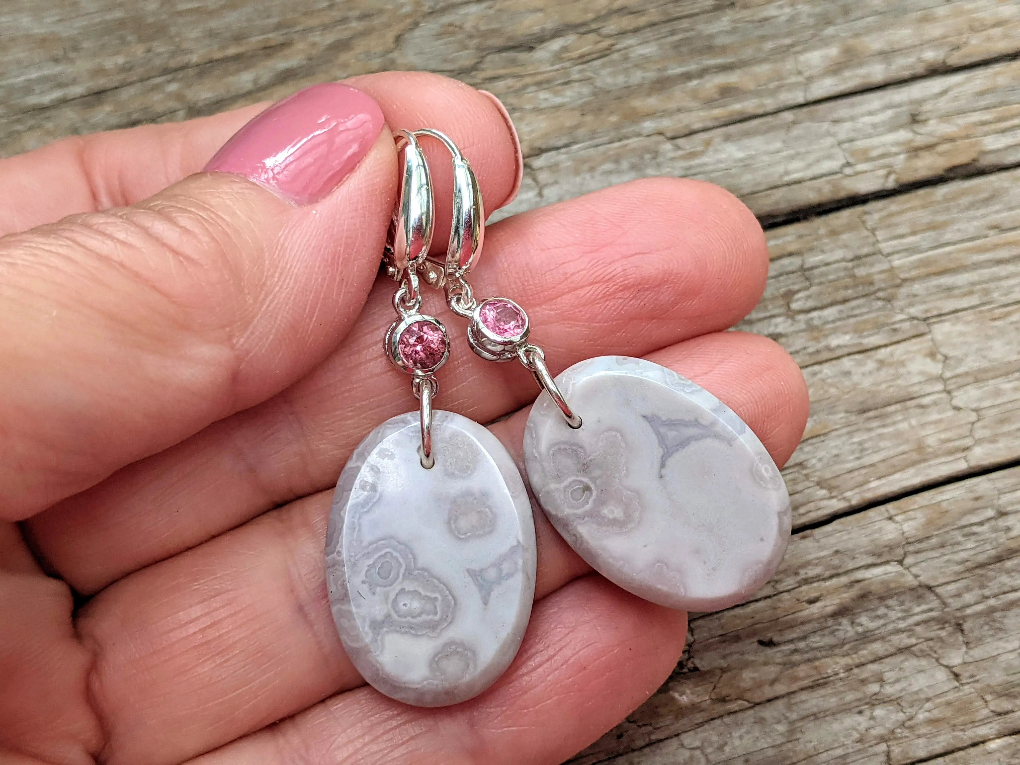 Pink Tourmaline & Purple Lace Agate Earrings