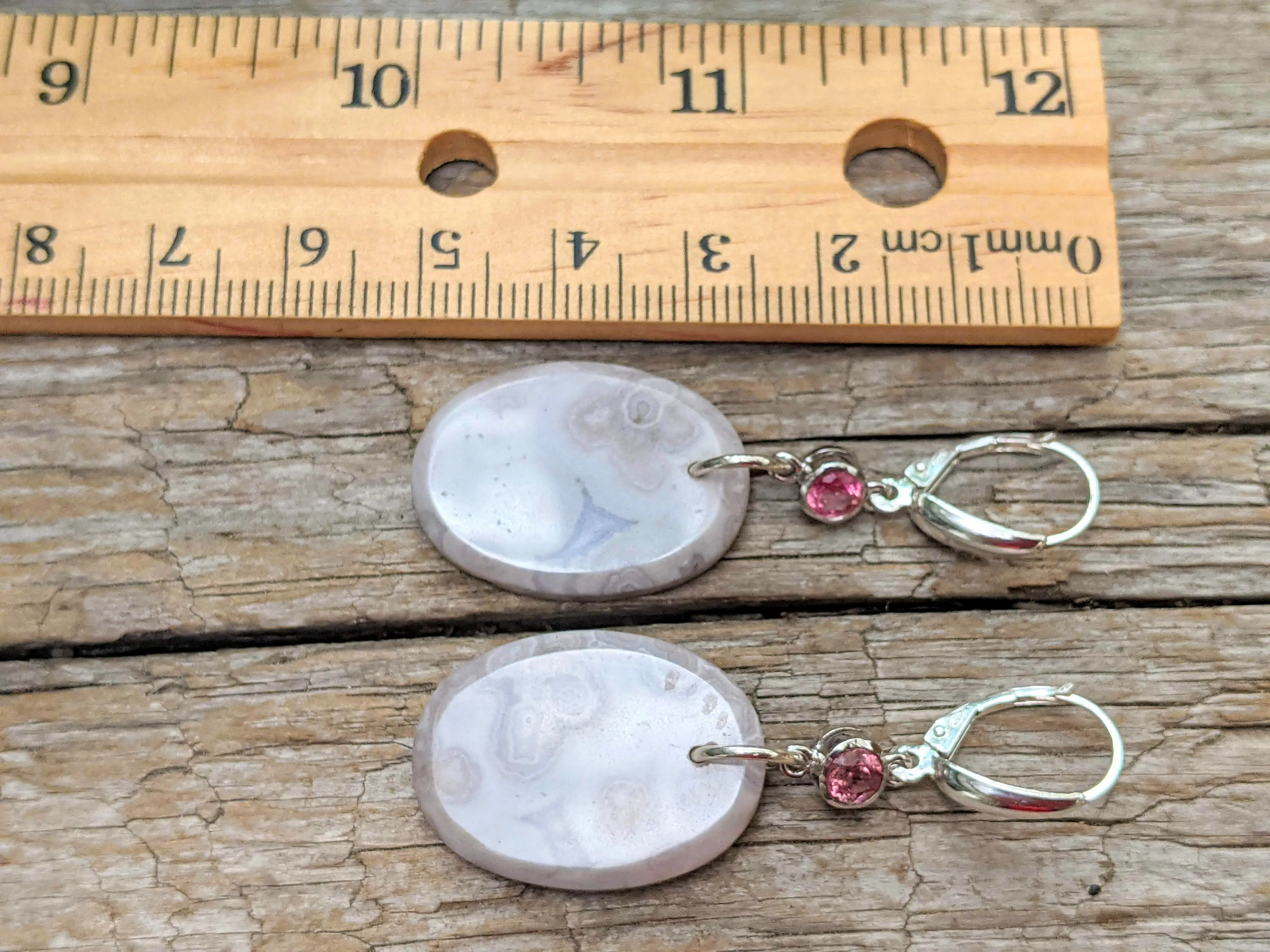 Pink Tourmaline & Purple Lace Agate Earrings