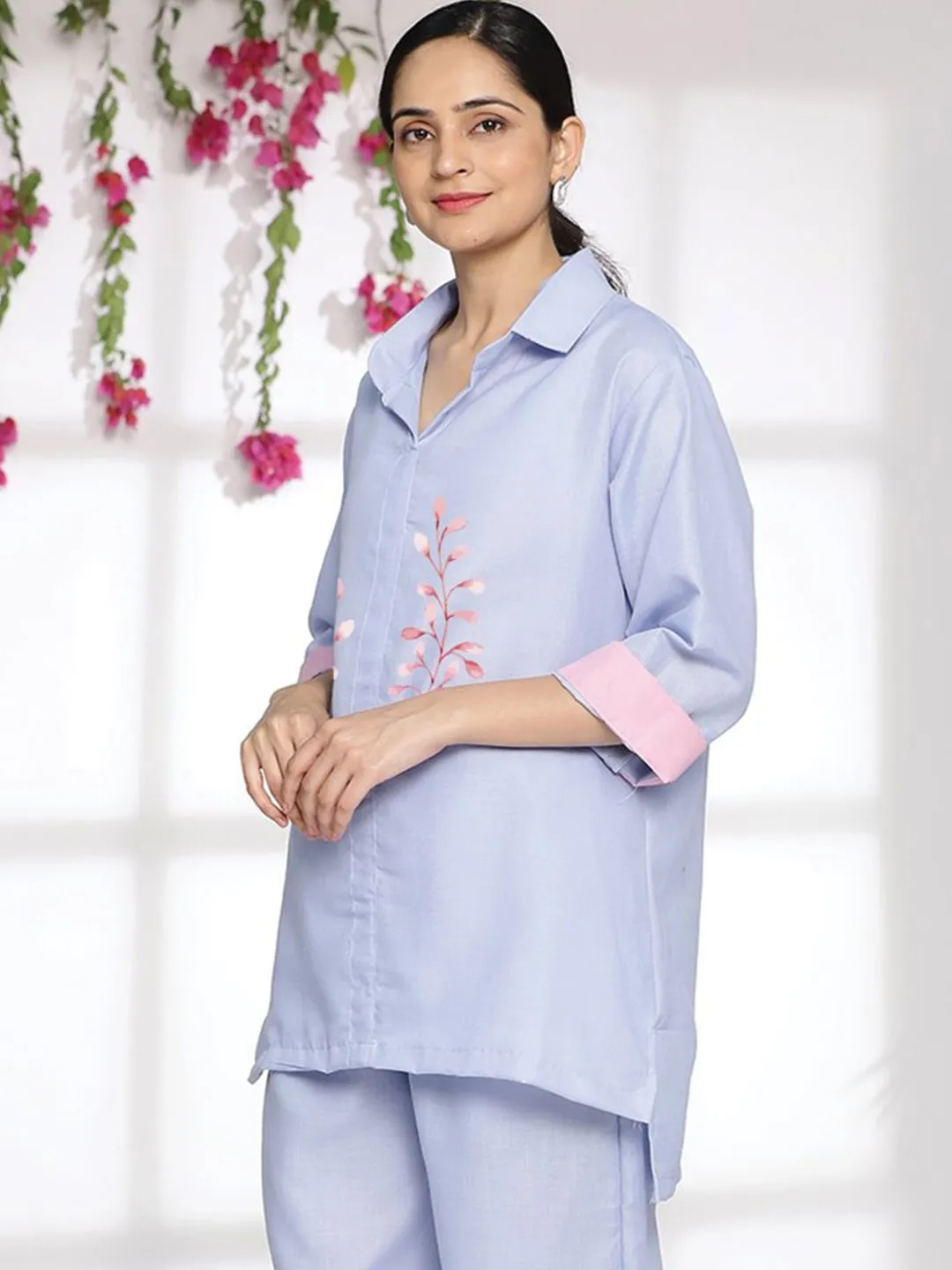 PowderBlue CottonSlub ShirtTop - Flynn