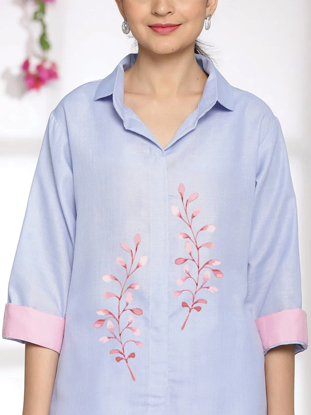 PowderBlue CottonSlub ShirtTop - Flynn