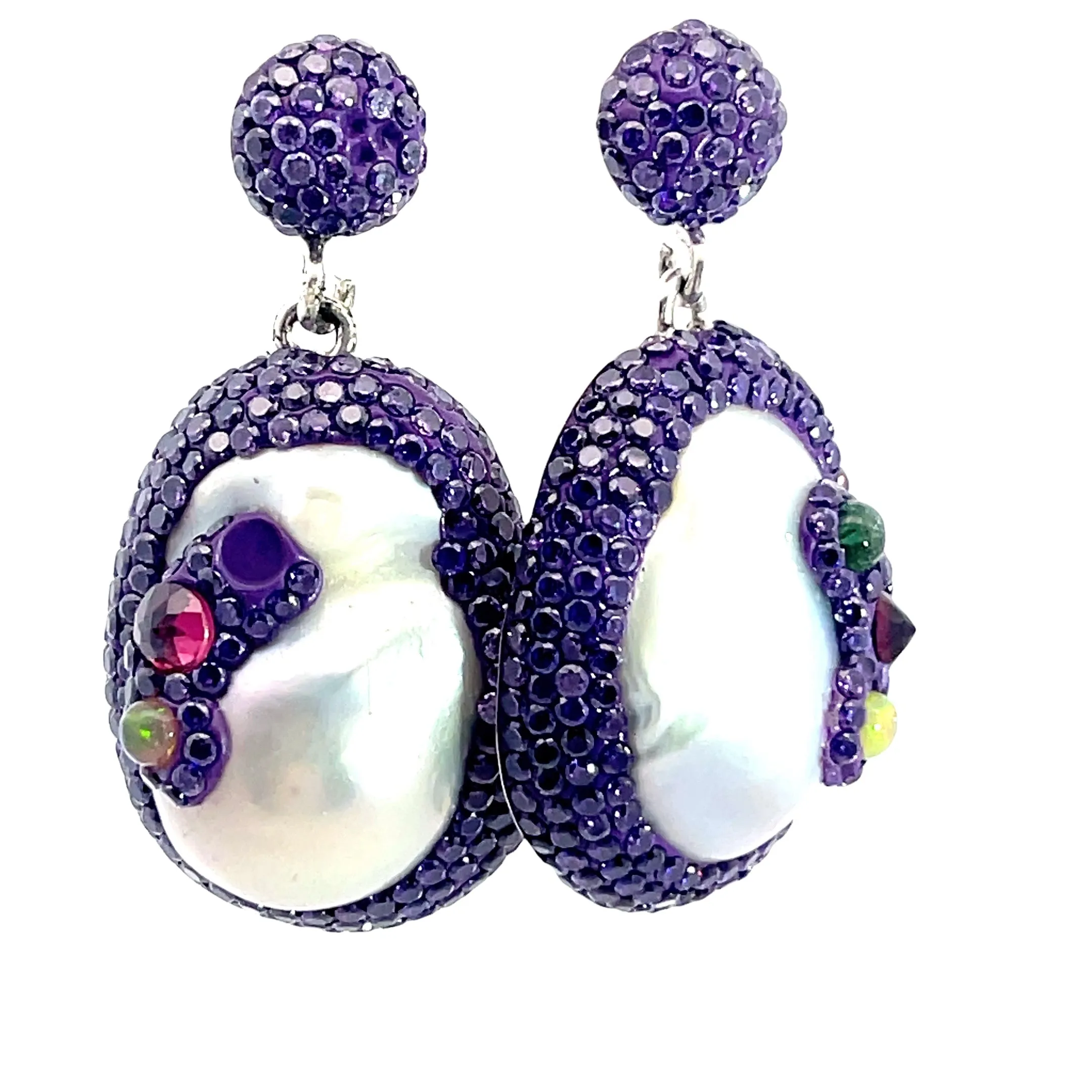 Purple Crystal Pearl Drop Sterling Silver Earrings