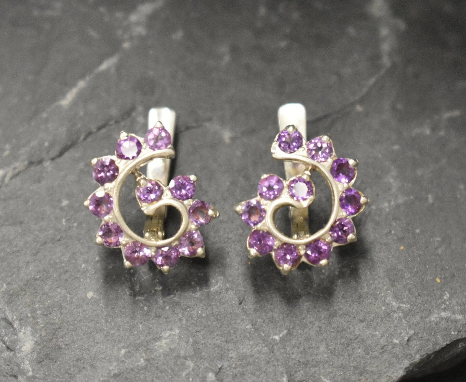 Purple Swirl Earrings - Spiral Amethyst Earrings - Vintage Artistic Earrings