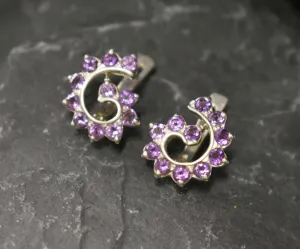 Purple Swirl Earrings - Spiral Amethyst Earrings - Vintage Artistic Earrings