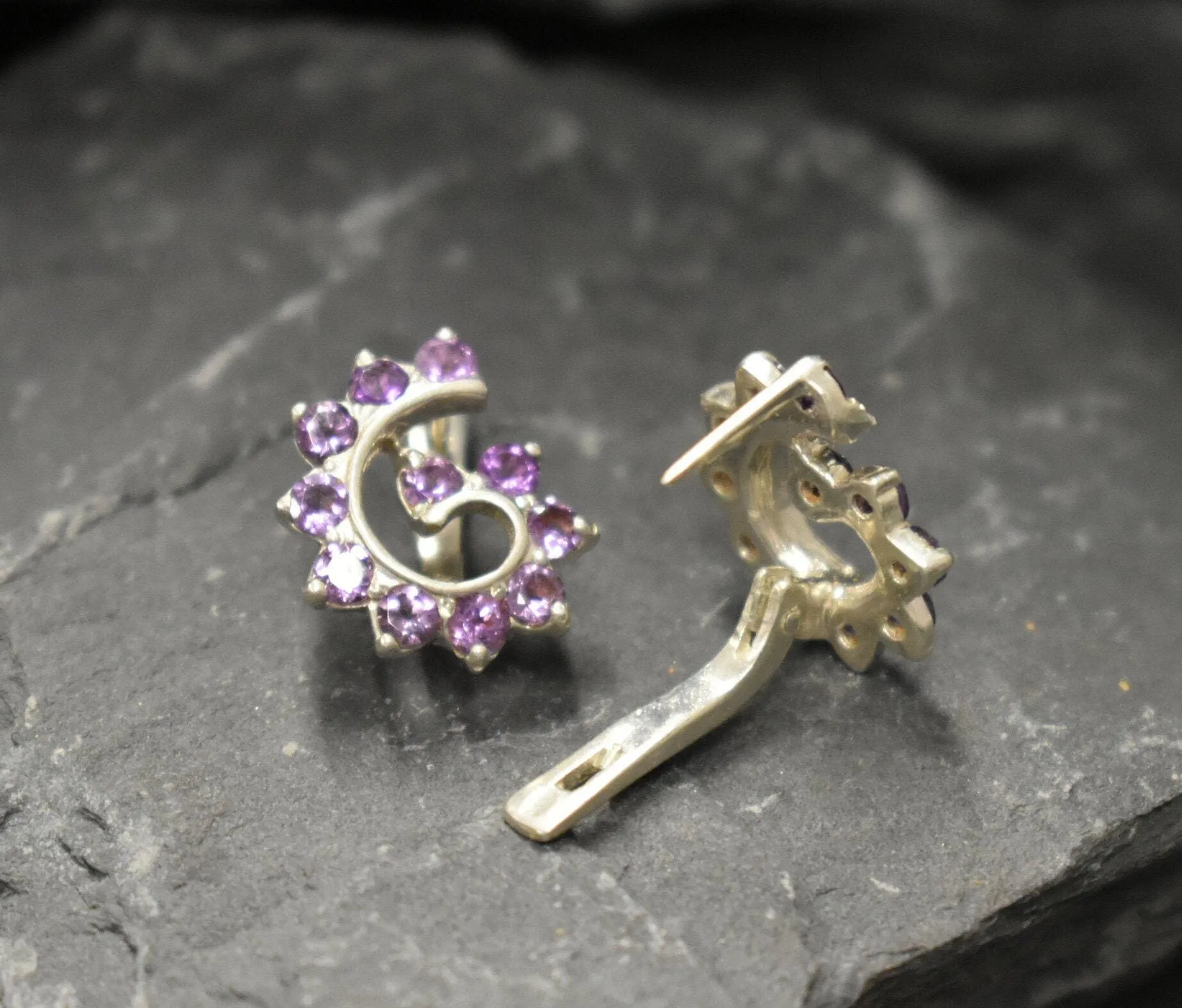 Purple Swirl Earrings - Spiral Amethyst Earrings - Vintage Artistic Earrings