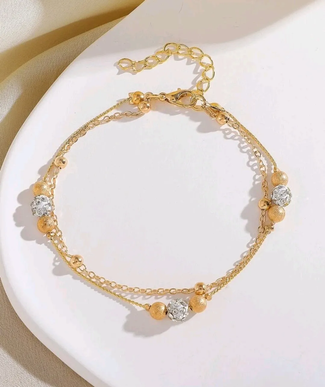 Rhinestone Detail Layered Anklet.