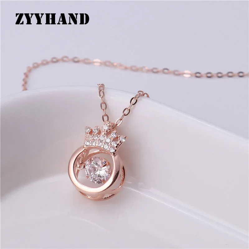 Rose-Gold Alloy Crown Throbbing Zircon Necklace Women 2021 Latest Wedding Royal Style 3 Colors Clean Stone Lady Party Jewelry