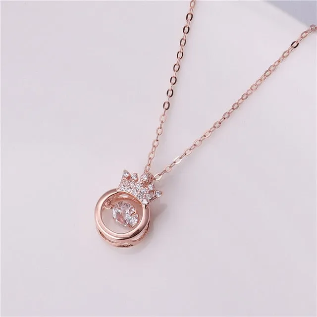 Rose-Gold Alloy Crown Throbbing Zircon Necklace Women 2021 Latest Wedding Royal Style 3 Colors Clean Stone Lady Party Jewelry