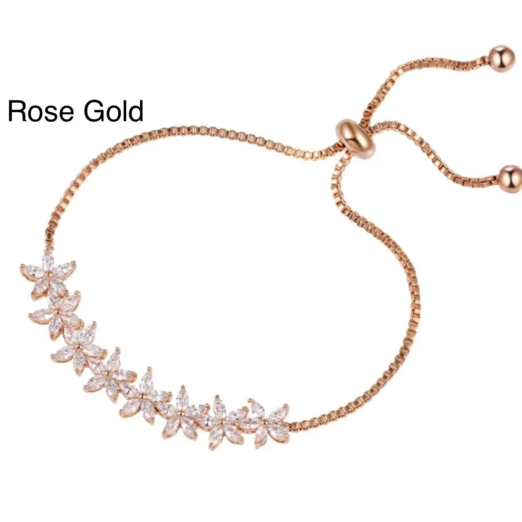 Rose Gold Delicate Flower CZ Toggle Bracelet